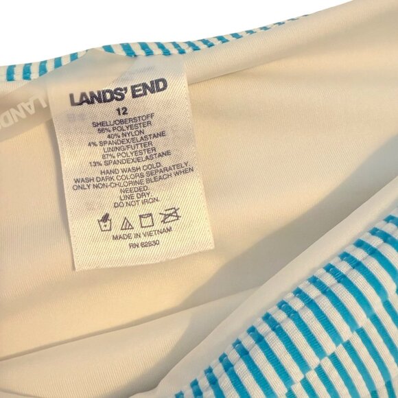 12 Lands End Blue Seersucker Knit 2 Piece Tankini Skirt Swimsuit Underwire Top - Picture 7 of 13
